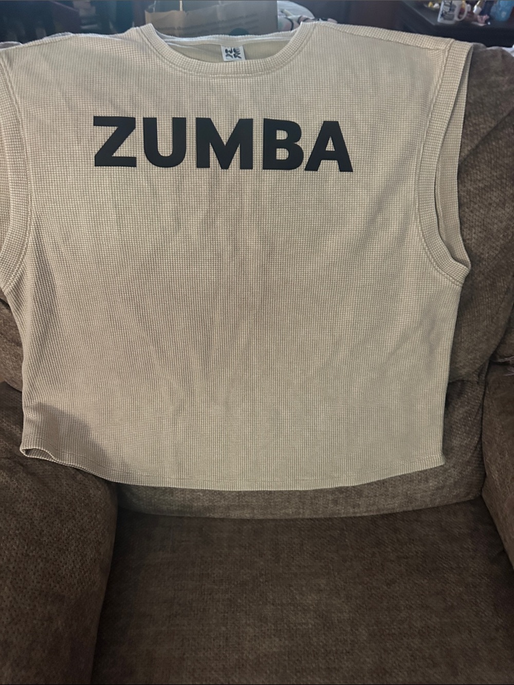Zumba Fitness Beige Ribbed Muscle Tank with Black Logo